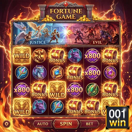Slot de jogo de fortuna 001win com três rolos e símbolos vibrantes